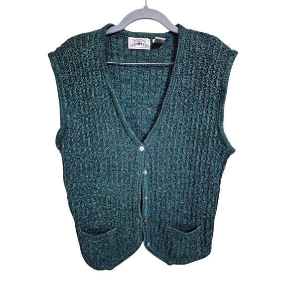 Vintage Countryside Classics Green Knit Button Sweater Vest Ramie Cotton M - Picture 1 of 4